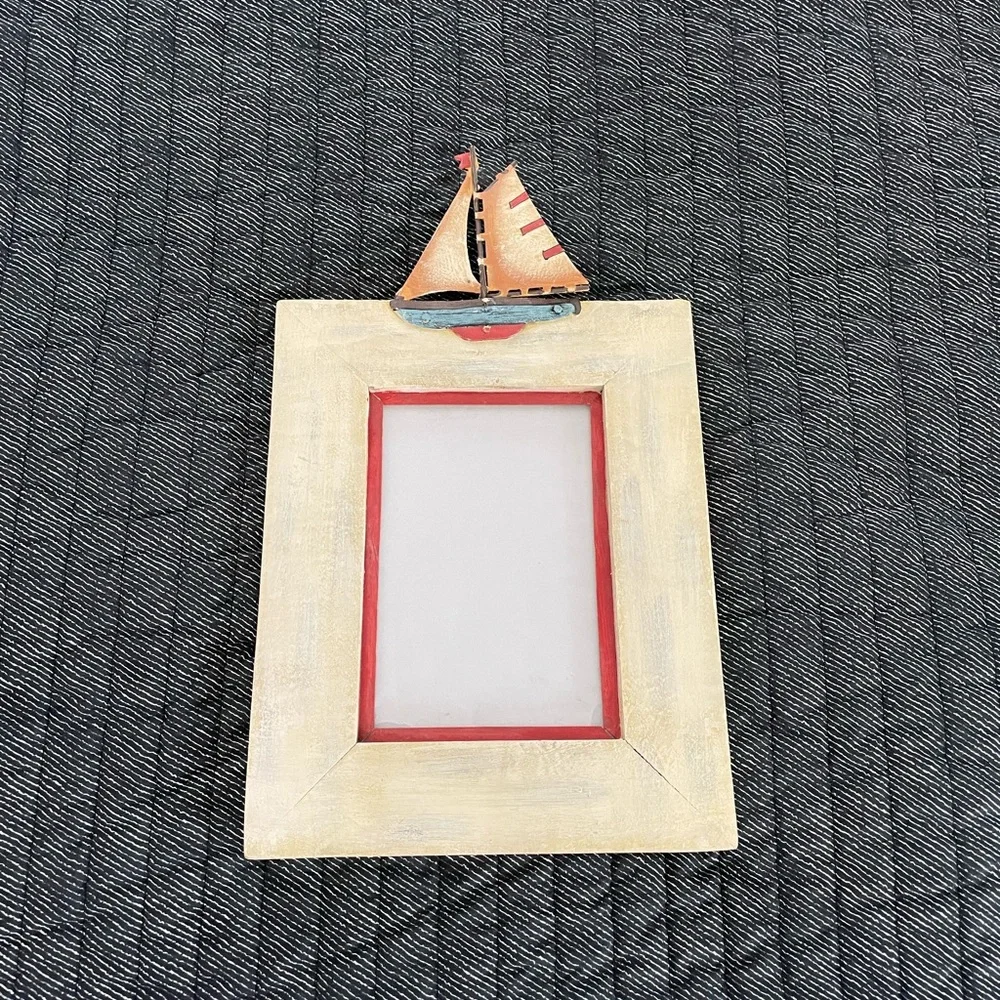 Nautical Sailboat Picture Frame - Cream and Red